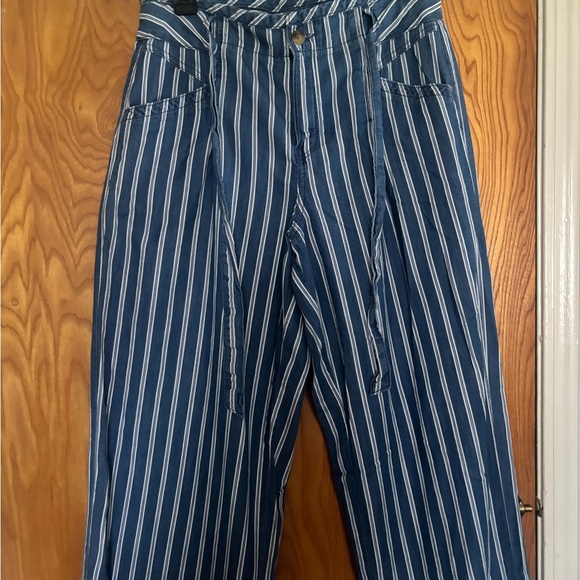 American Eagle Striped Blue Wide-Leg Pants Size 10 - Picture 7 of 8